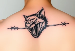 tasmanian devil biting into barbed wire tattoo idea
