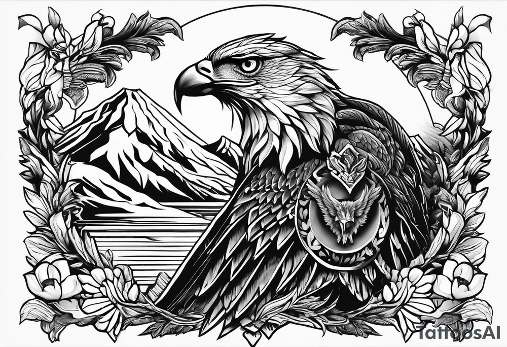 Águia, face de Zeus com raios tattoo idea