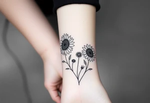 sunflowers music symbols roses, wildflowers tattoo idea