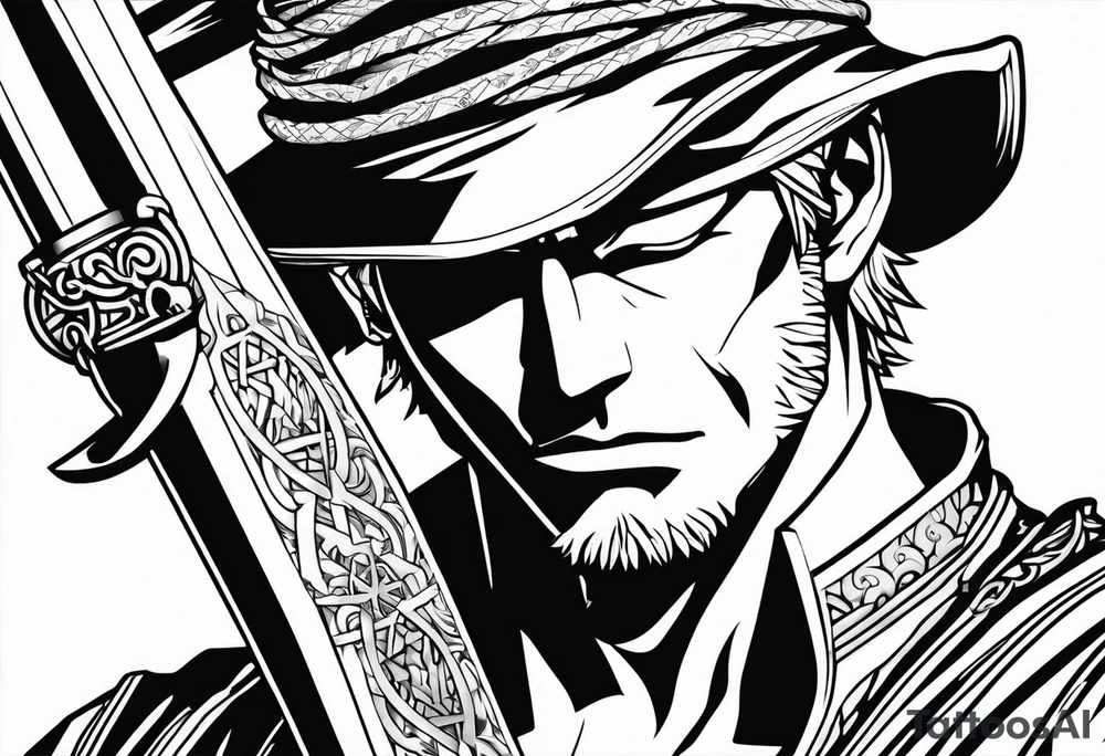 One-piece zoro with swords tattoo idea