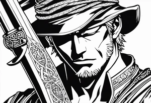 One-piece zoro with swords tattoo idea