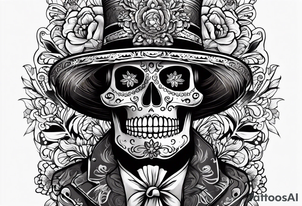 Mexico day of dead  rectangle  man skeleton tattoo idea