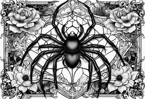 Spiders and black flowers tattoo idea
