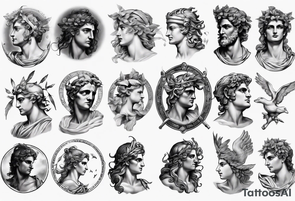 realistic Apollo greek mythology tattoo idea