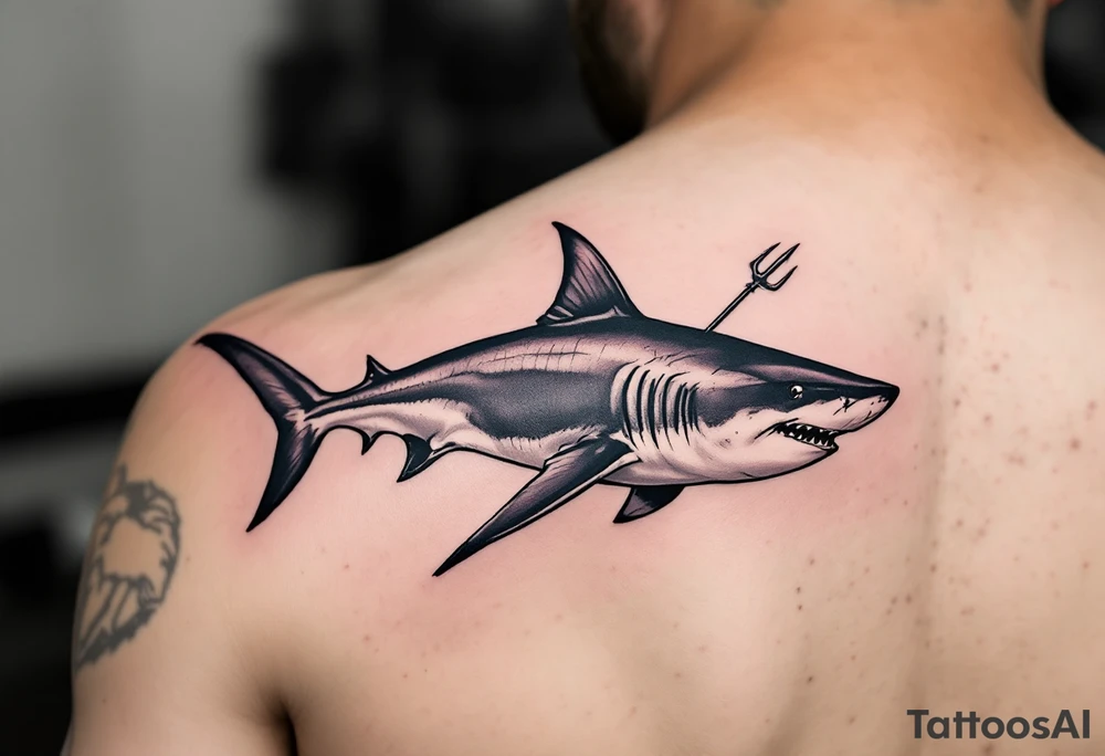 realistic nurse shark with trident tattoo idea