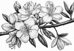 5-petal Azaleas, spread out along a long branch tattoo idea