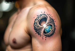 2 opposite worlds on different sides of a black hole. tattoo idea