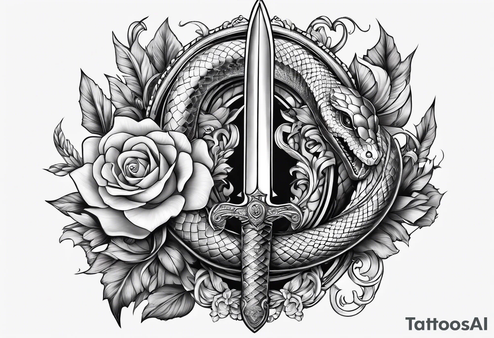 Feminine dagger with a snake around it tattoo idea Feminine dagger with a snake around it tattoo idea