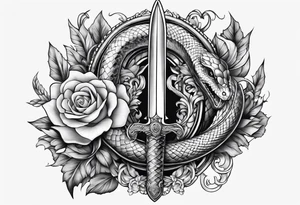 Feminine dagger with a snake around it tattoo idea