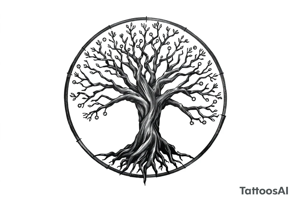 Tree of life in a broken circle tattoo idea