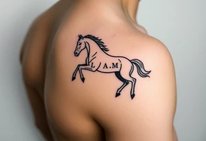 horse silhouette 
from the front which gallops from the front, with the 3 small letters discreetly integrated: L, A, M tattoo idea