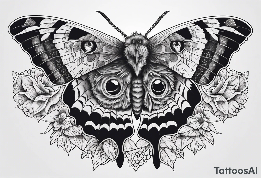 Dead head moth with long wings and owl eyes tattoo idea