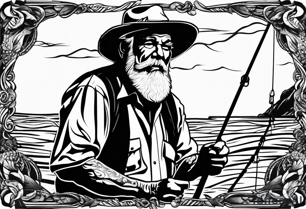 Old man fishing on surtees boat tattoo idea
