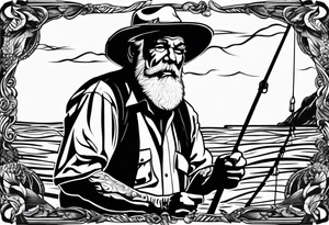 Old man fishing on surtees boat tattoo idea