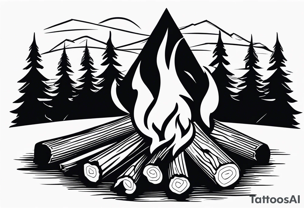 campfire with wood logs crossing, simple tattoo idea