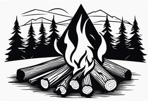 campfire with wood logs crossing, simple tattoo idea