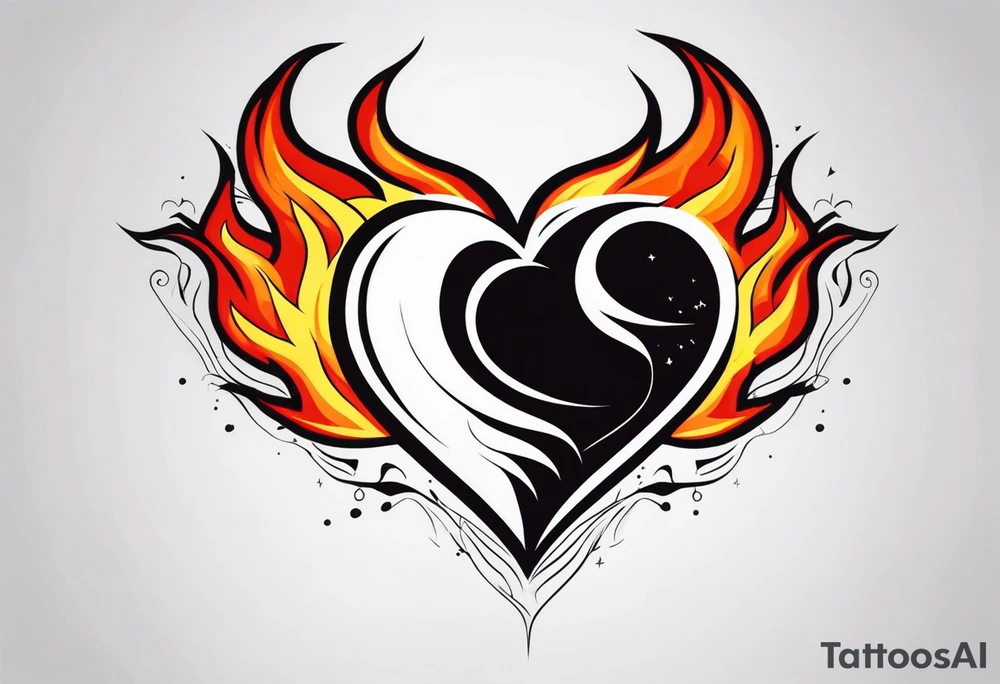 Heart on fire tattoo idea