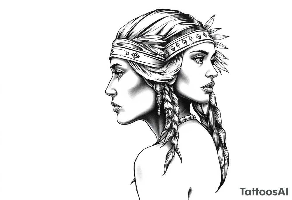 Female Native American with headband side pose tattoo idea Female Native American with headband side pose tattoo idea