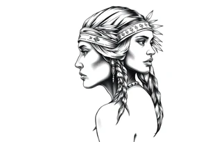 Female Native American with headband side pose tattoo idea