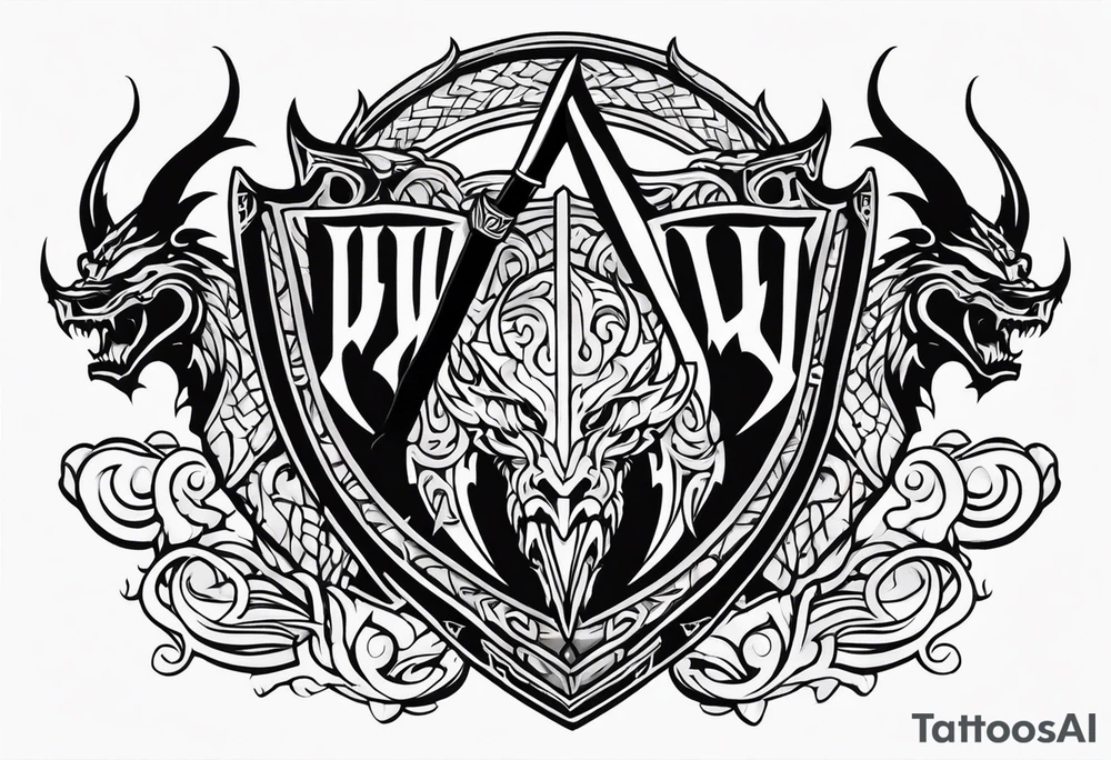 Valhalla sword shield dragon axe tattoo idea