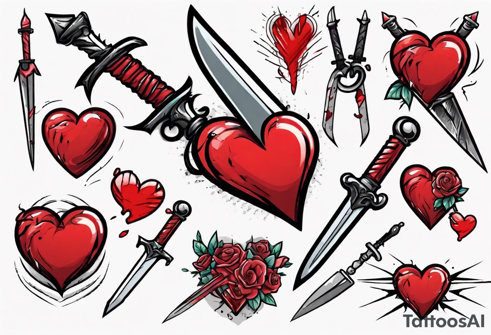 a cartoon heart being stabbed by a dagger tattoo idea