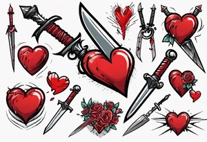 a cartoon heart being stabbed by a dagger tattoo idea