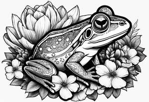Frog with ring and flowers and sharks tattoo idea