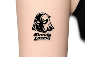 Create a 5 × 5 cm black ink tattoo combining the Koenigsegg Ghost logo, inspired by the Swedish flying squadron tribute, with the phrase **“Simply Lovely”** written underneath.

Make the ghost logo sharp, bold, and slightly aggressive, with a sleek hypercar and Formula 1 racing aesthetic. Use thick black outlines, clean geometric details, and a compact vertical composition. Below the ghost, add “Simply Lovely” in a bold italic racing font, similar to a motorsport team slogan.

Minimalist but powerful. Black and white only. No background, no extra logos, no flags, no car illustration. Professional tattoo stencil, crisp lines, highly readable text, designed for a small 5 × 5 cm tattoo. tattoo idea