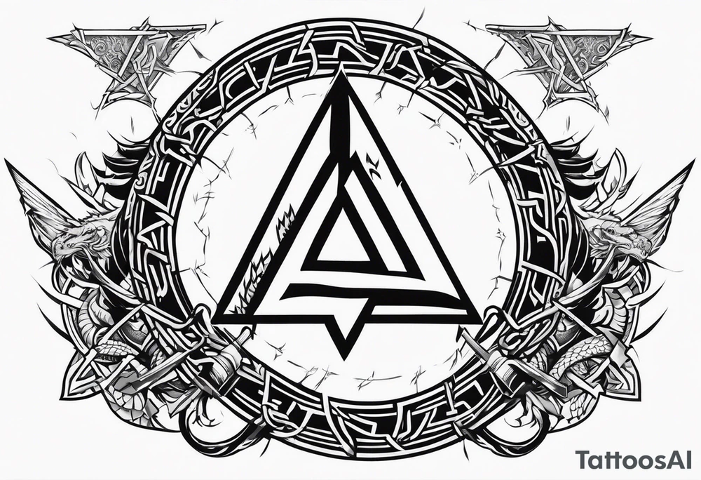 Valhalla valknut shield sword dragon axe barbed wire tattoo idea