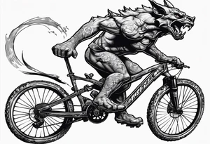 gargoyle riding a full suspension mountain bike with a shadow no background tattoo idea