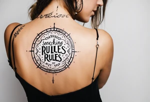 create a tatto using the next lyric: "We were searching for reasons
To play by the rules
But we quickly found
It was just for fools" in in a dark circle tattoo idea