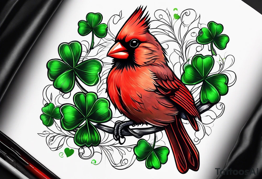 Cardinal and four leaf clover tattoo idea