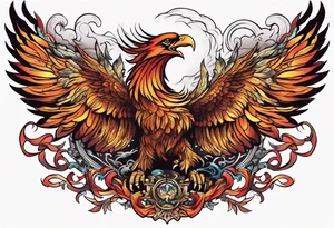 phoenix flying out of an alter made of skulls tattoo idea