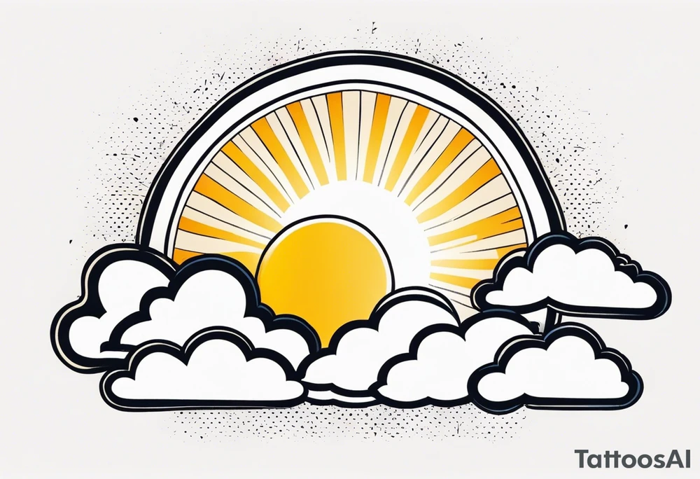 sunshine with rays
and clouds
old school vintage simple traditional design 

bold color simple tattoo idea