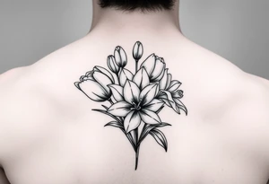 tulips, lily and daffodil clustered together tattoo idea