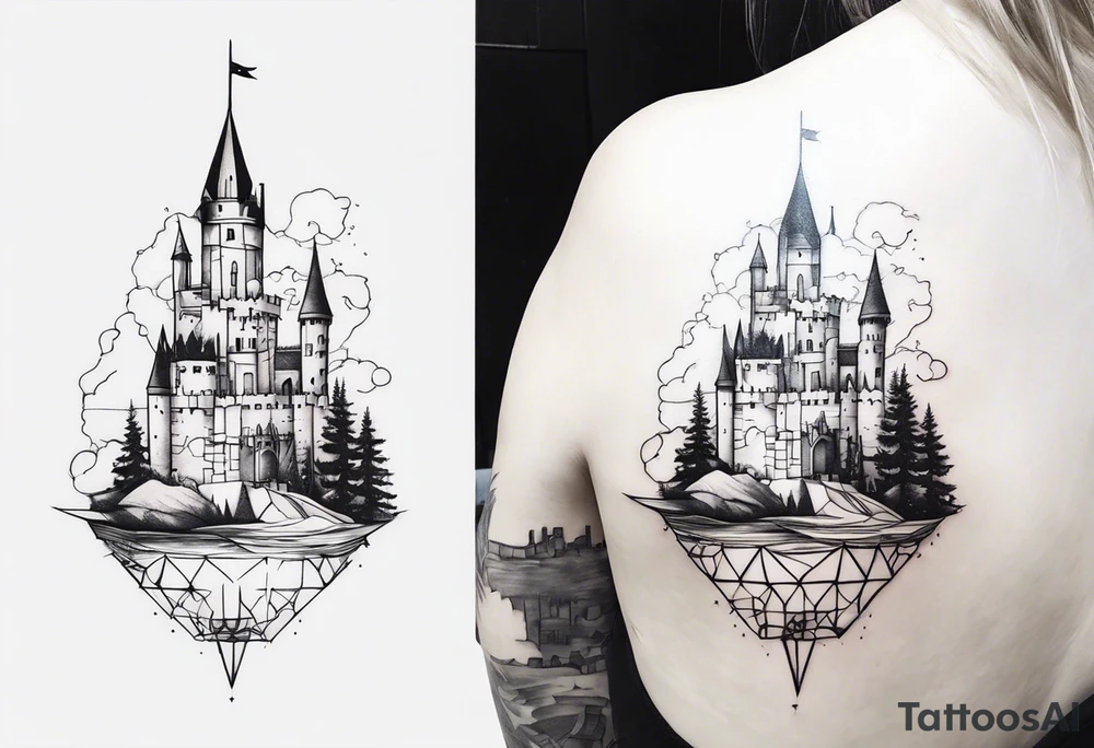 a castle floating in the crystal tattoo idea