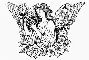 angel with trumpet
old school vintage simple traditional design with vintage flowers surrounding it bold color simple tattoo idea