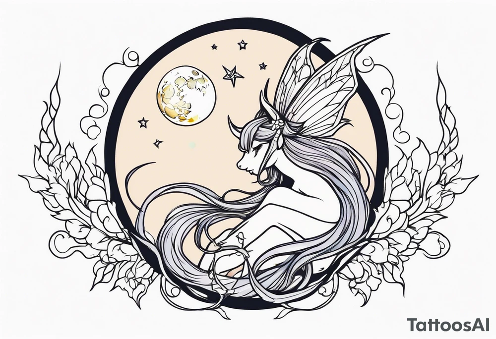 Moon fairy dragon tattoo idea
