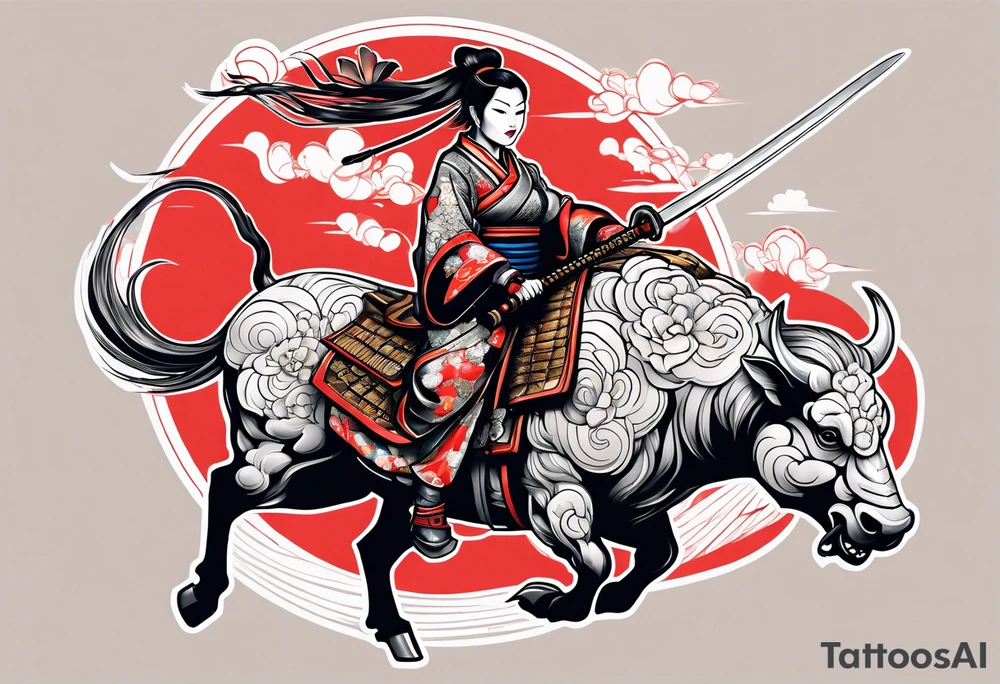 Female shogun warrior rat, riding a war ox tattoo idea