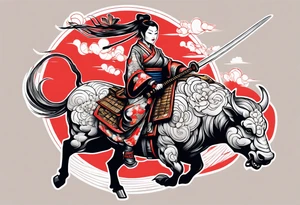 Female shogun warrior rat, riding a war ox tattoo idea