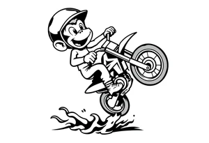 Cartoon monkey with helmet on a dirtbike doing a wheelie tattoo idea