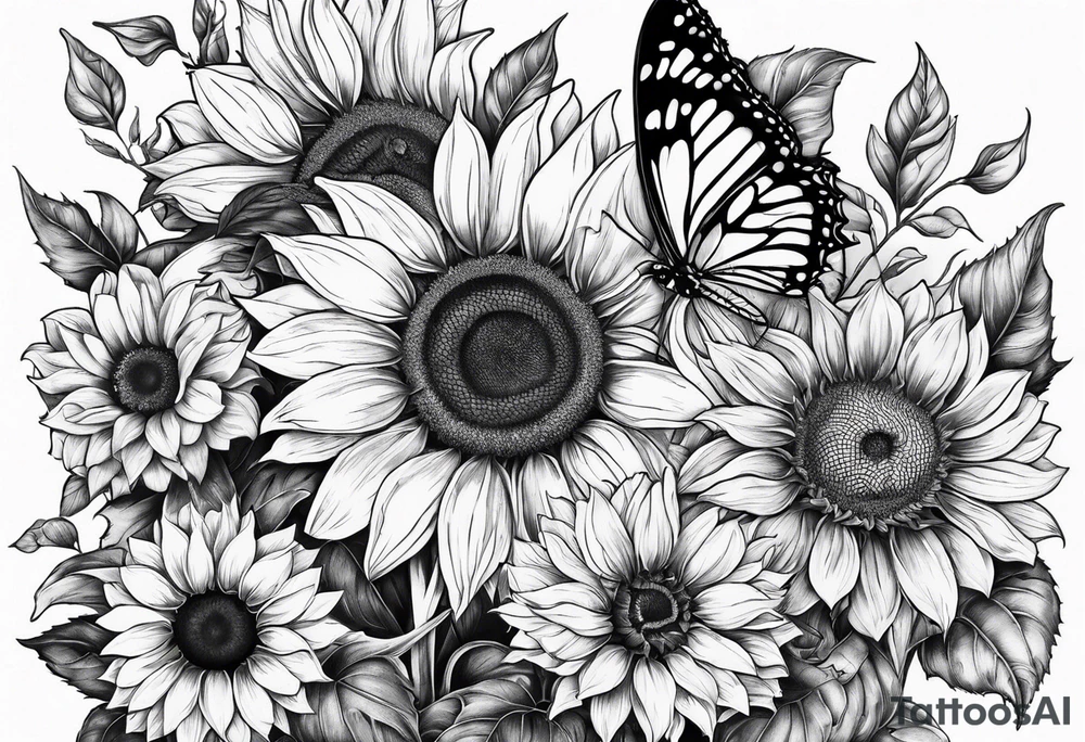Sunflowers and butterflies tattoo idea