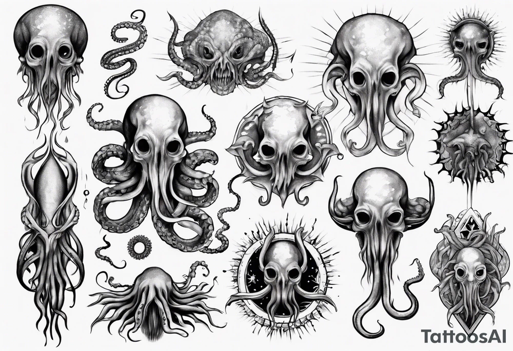 lovecraft mythe long tattoo
with lot of tentacle for forearm and hand
crazy tattoo idea