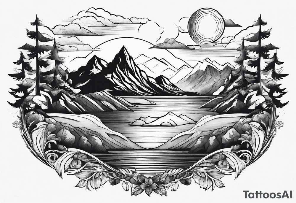 Mountains and ocean tattoo idea