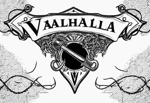 Valhalla sword round 
shield axe barbed wire chains dark cloud lightning tattoo idea
