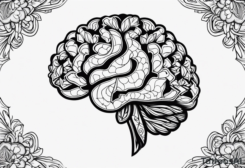 abstract outline of a brain with floral incorporated tattoo idea