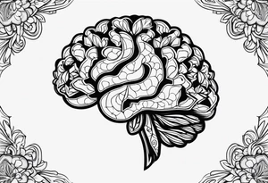 abstract outline of a brain with floral incorporated tattoo idea