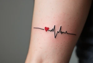 A delicate black and gray EKG line with a small, bright red heart at the end, capturing a heartbeat of love. tattoo idea
