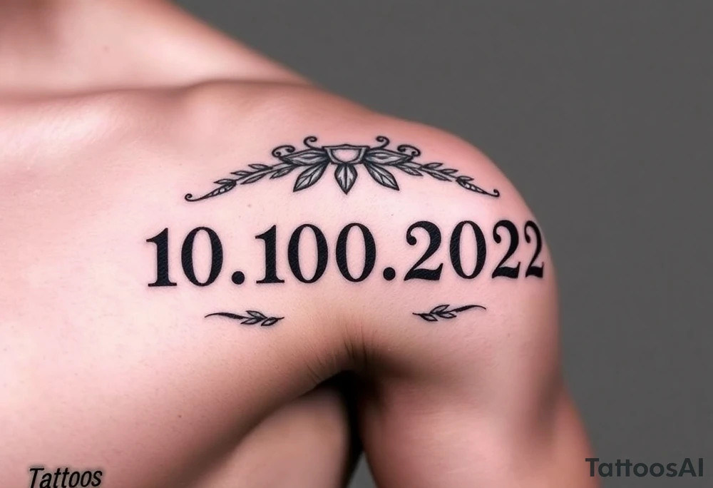 roman numerals of 10.10.2002 in laurel crown in an ancient roman styles tattoo idea