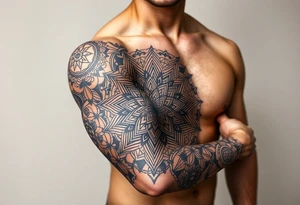 intricate mandala with sacred geometry and cosmic elements tattoo idea